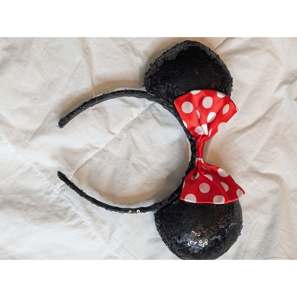 Disney Parks Minnie Mouse Black Red Polka Dot Bow Ears Headband